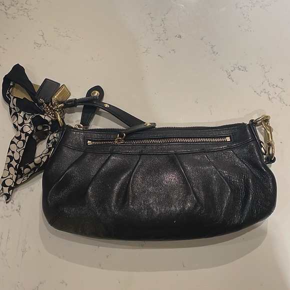 Coach Black Leather and Gold Shoulder Bag & Signature Rhinestone Silk Scarf - Picture 11 of 13